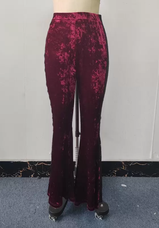 Burgundy Velvet Flare Pants