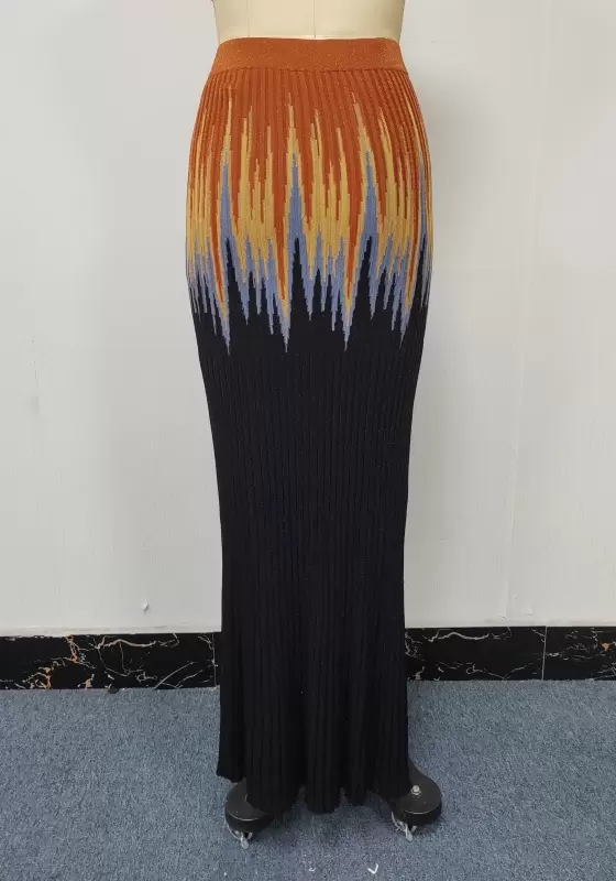 Colorful Ribbed Maxi Skirt