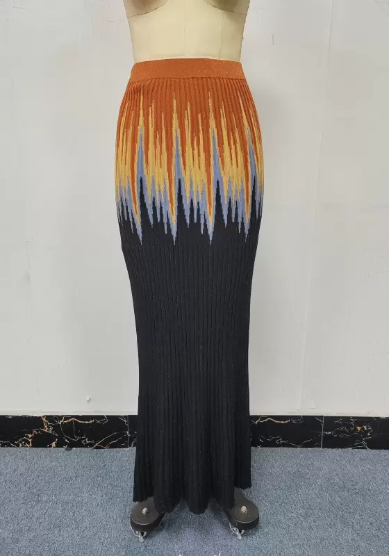 Colorful Ribbed Maxi Skirt