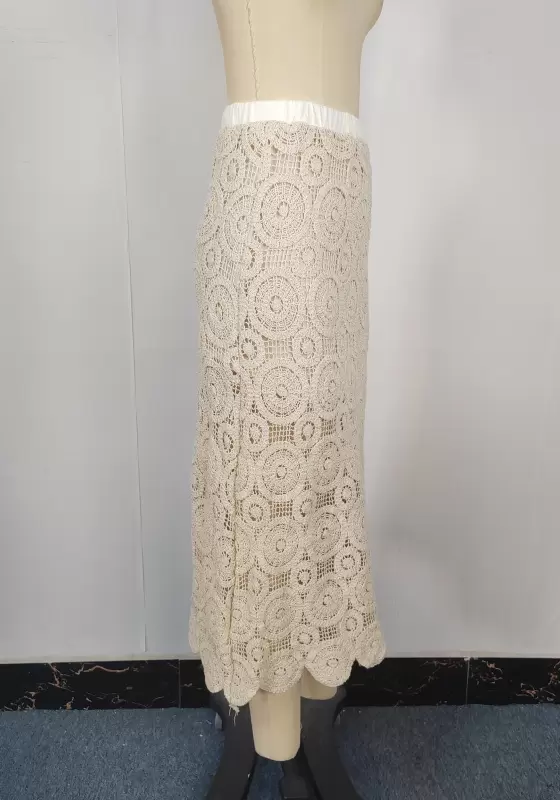 Crochet Cutout Lace Midi Skirt