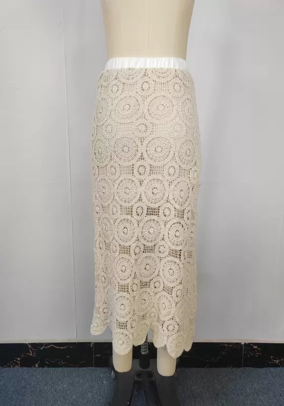 Crochet Cutout Lace Midi Skirt