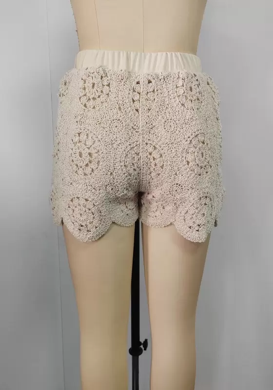 Floral Crochet Scalloped Hem Shorts