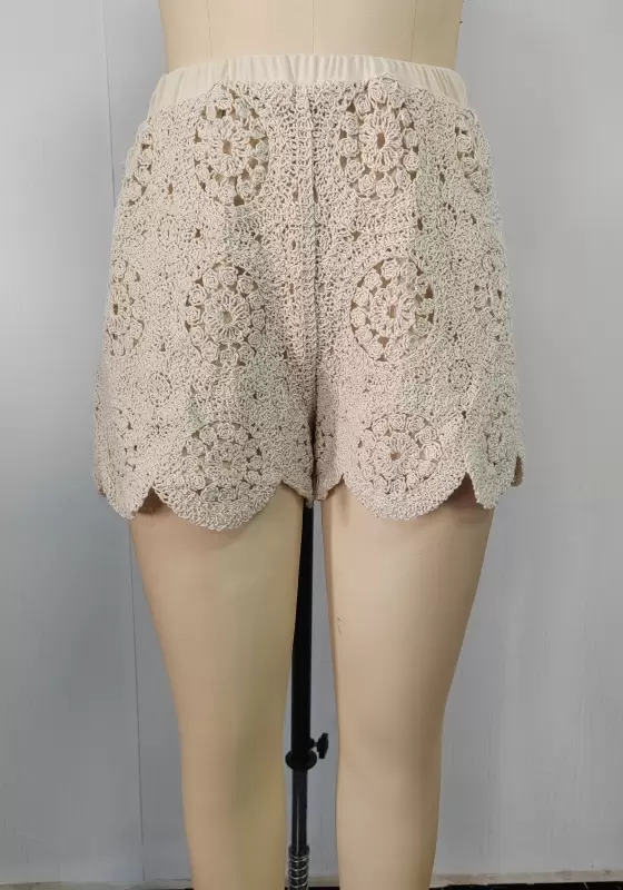 Floral Crochet Scalloped Hem Shorts