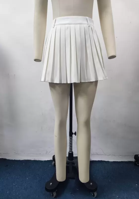 Solid  Pleated Mini Skirt