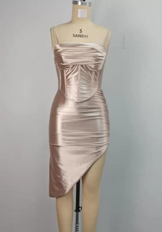 Corset Detail Asymmetric Hem Bodycon Dress