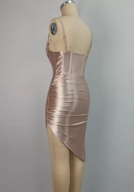 Corset Detail Asymmetric Hem Bodycon Dress