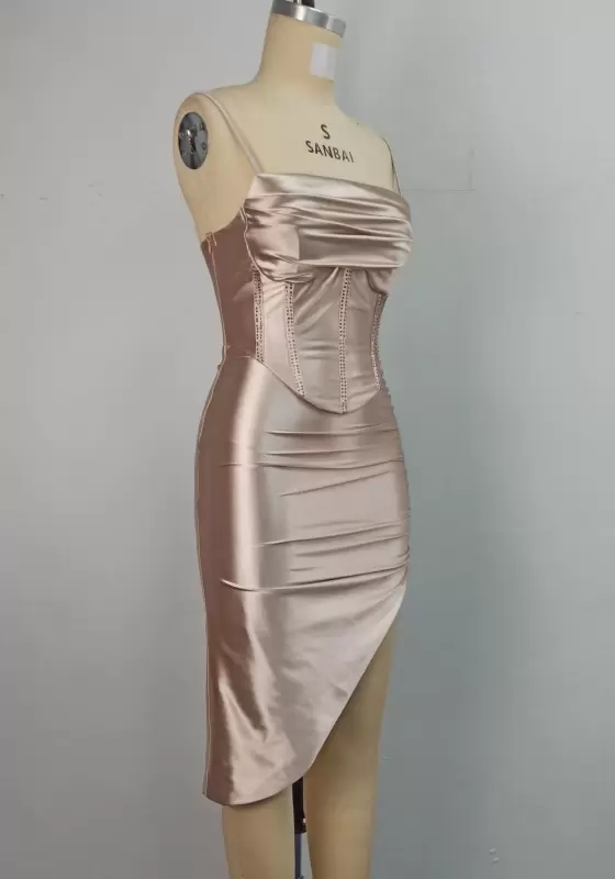 Corset Detail Asymmetric Hem Bodycon Dress