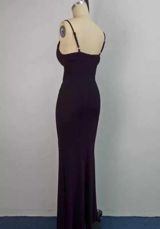 Embroidered Sequin Slit Hem Maxi Dress