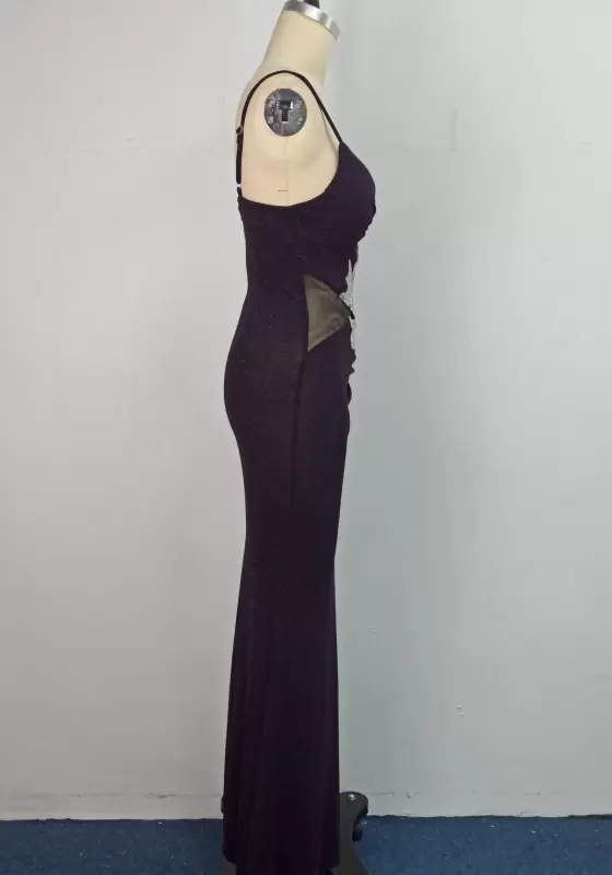 Embroidered Sequin Slit Hem Maxi Dress