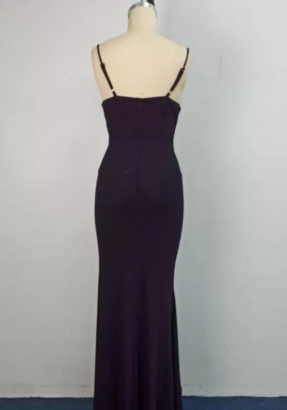 Embroidered Sequin Slit Hem Maxi Dress