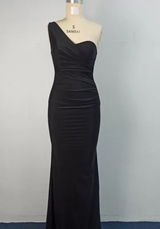 One Shoulder Satin Ruched Maxi Dress