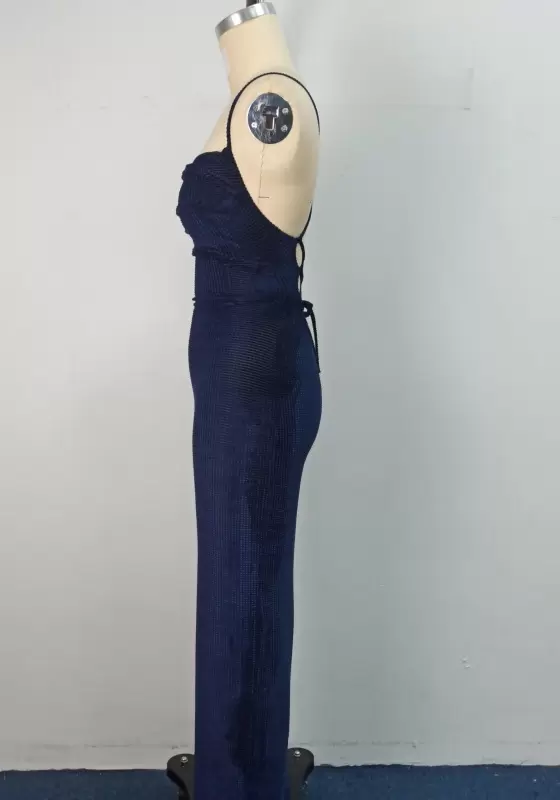 Ribbed Ruched Lace Up Maxi Dress