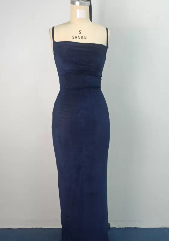 Ribbed Ruched Lace Up Maxi Dress