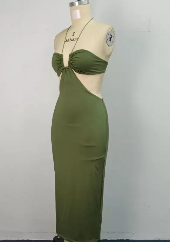 Ruched Halter Cutout Midi Dress