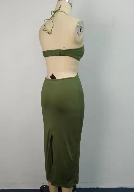 Ruched Halter Cutout Midi Dress