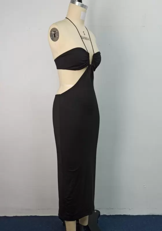 Ruched Halter Cutout Midi Dress