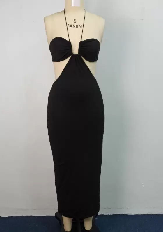 Ruched Halter Cutout Midi Dress