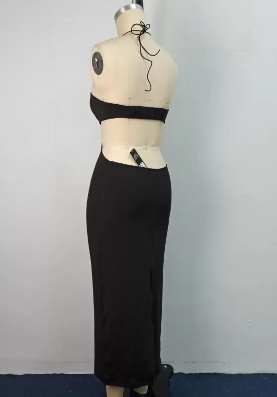 Ruched Halter Cutout Midi Dress