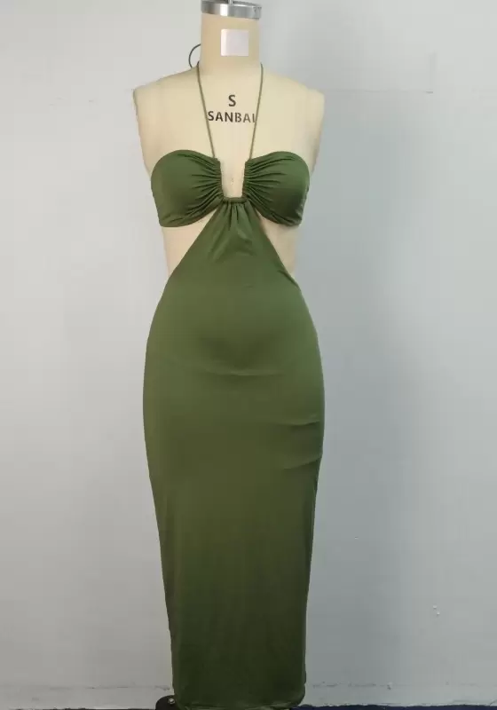 Ruched Halter Cutout Midi Dress