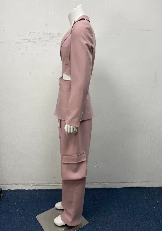 Asymmetric Belt Lace Up Pocket Suit