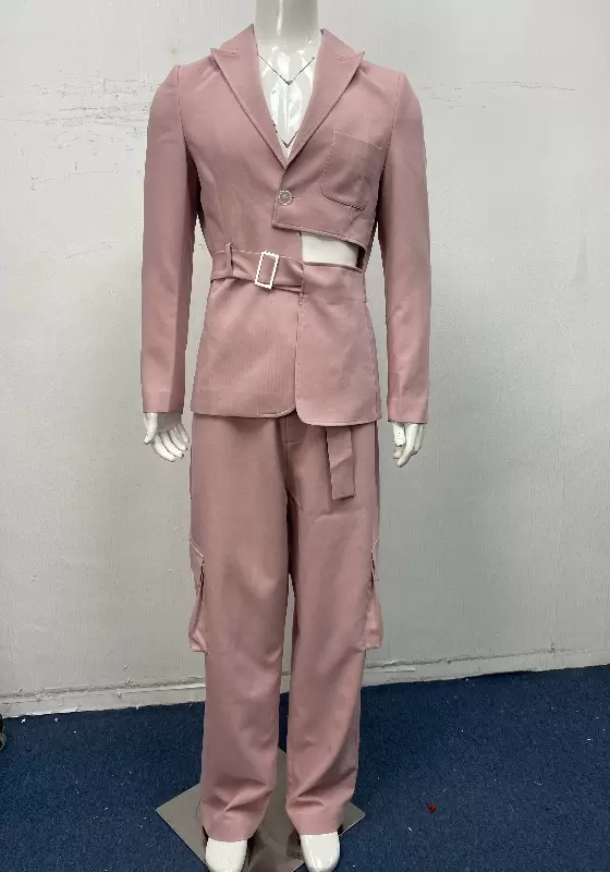 Asymmetric Belt Lace Up Pocket Suit