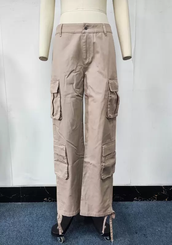 Khaki Utility Wide Leg with Tech Pockets
