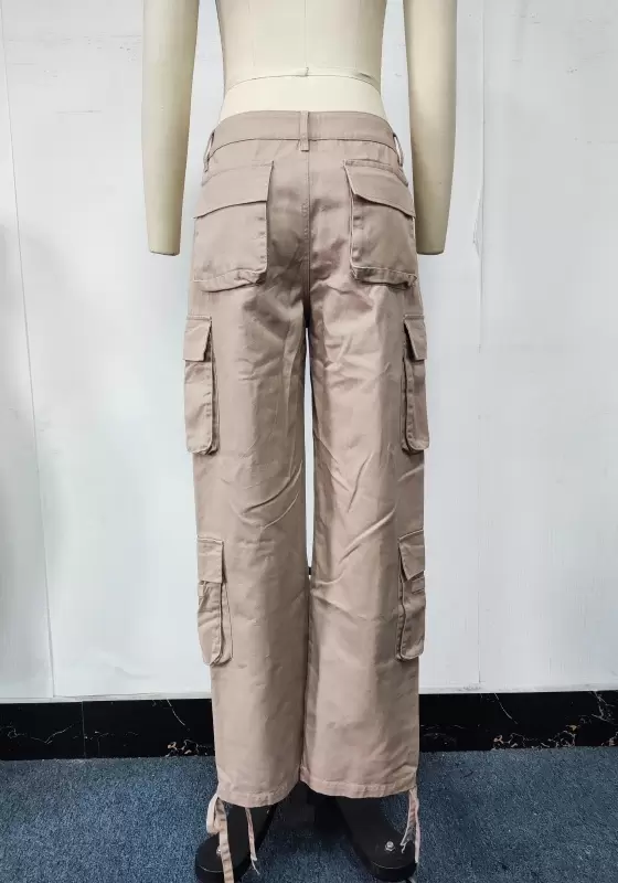 Khaki Utility Wide Leg with Tech Pockets