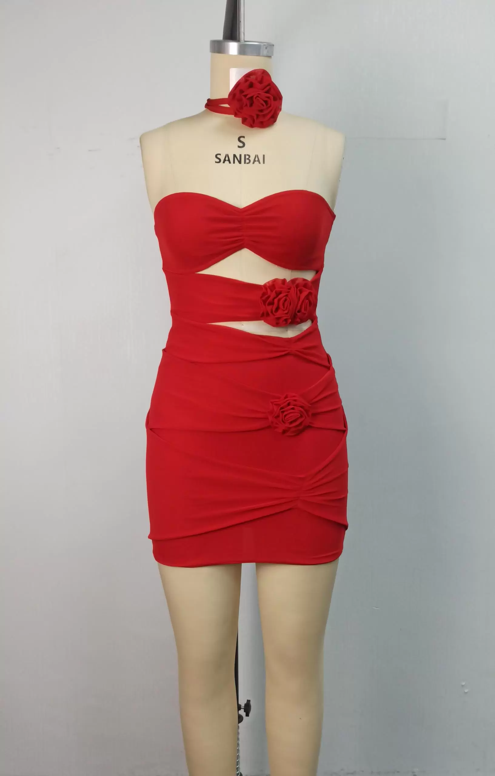 3D Flower Cutout Strapless Mini Dress