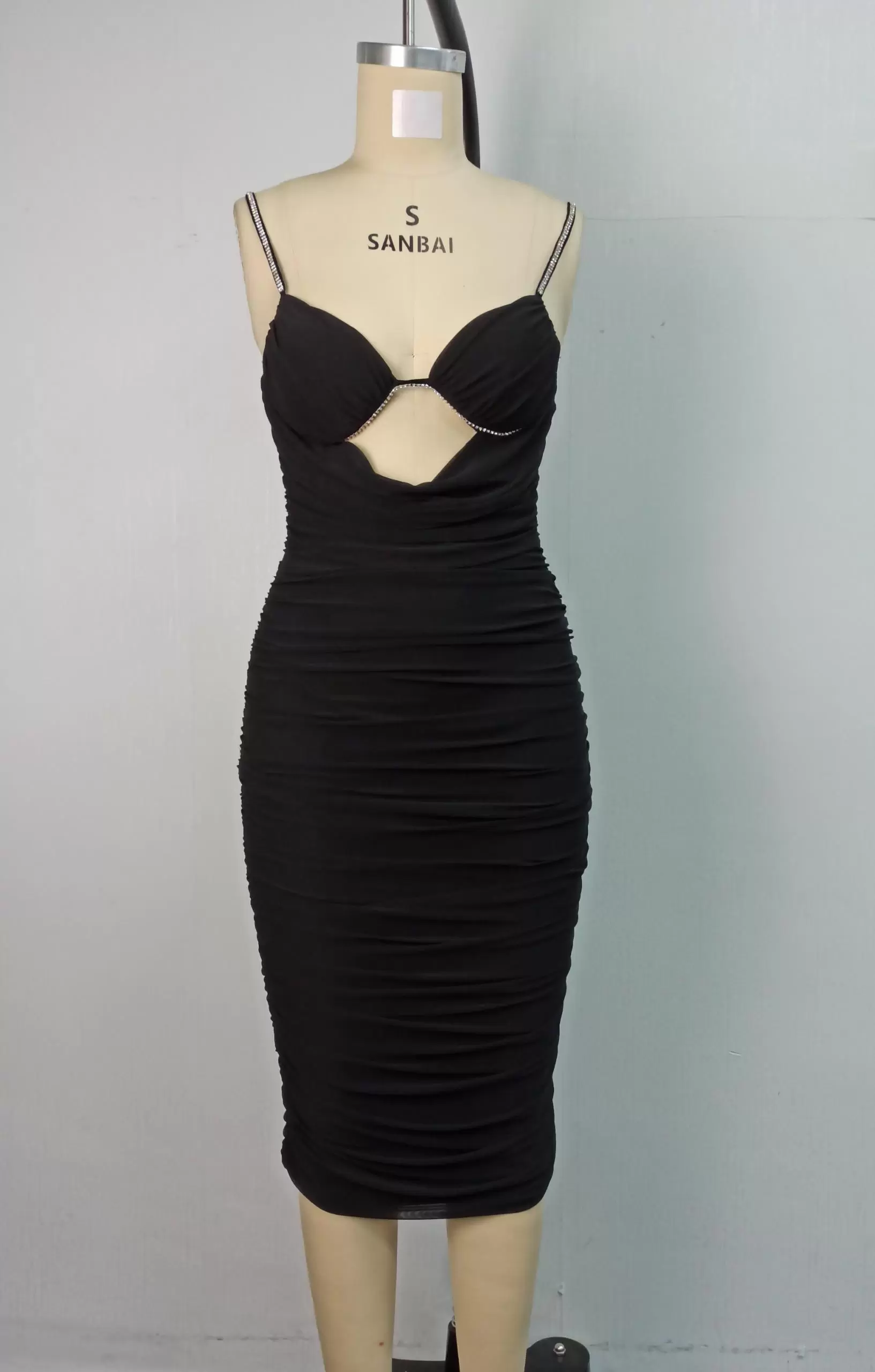 Midnight Shimmer Cutout Ruched Dress