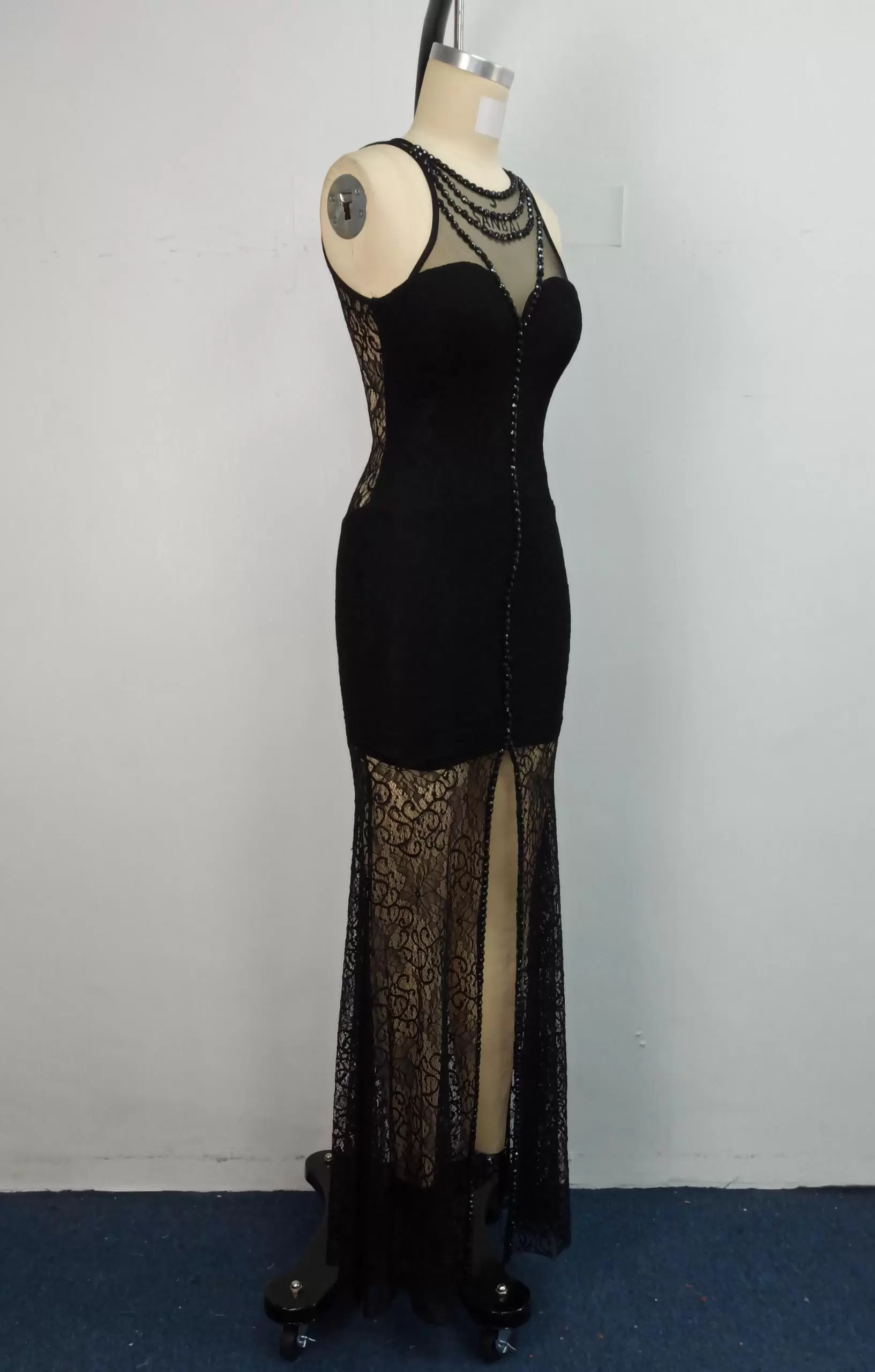 Beaded Lace Slit Maxi Dress