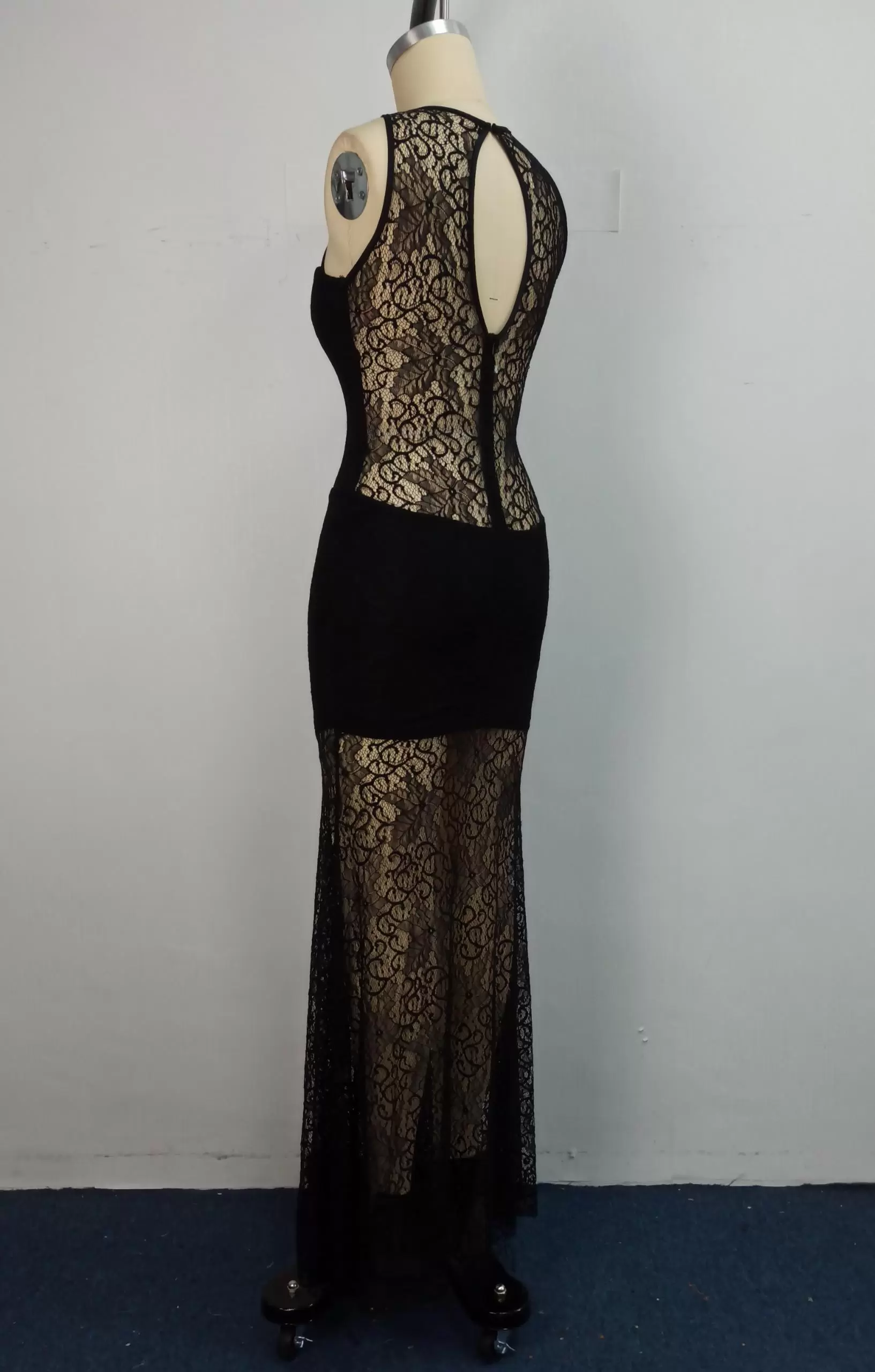 Beaded Lace Slit Maxi Dress