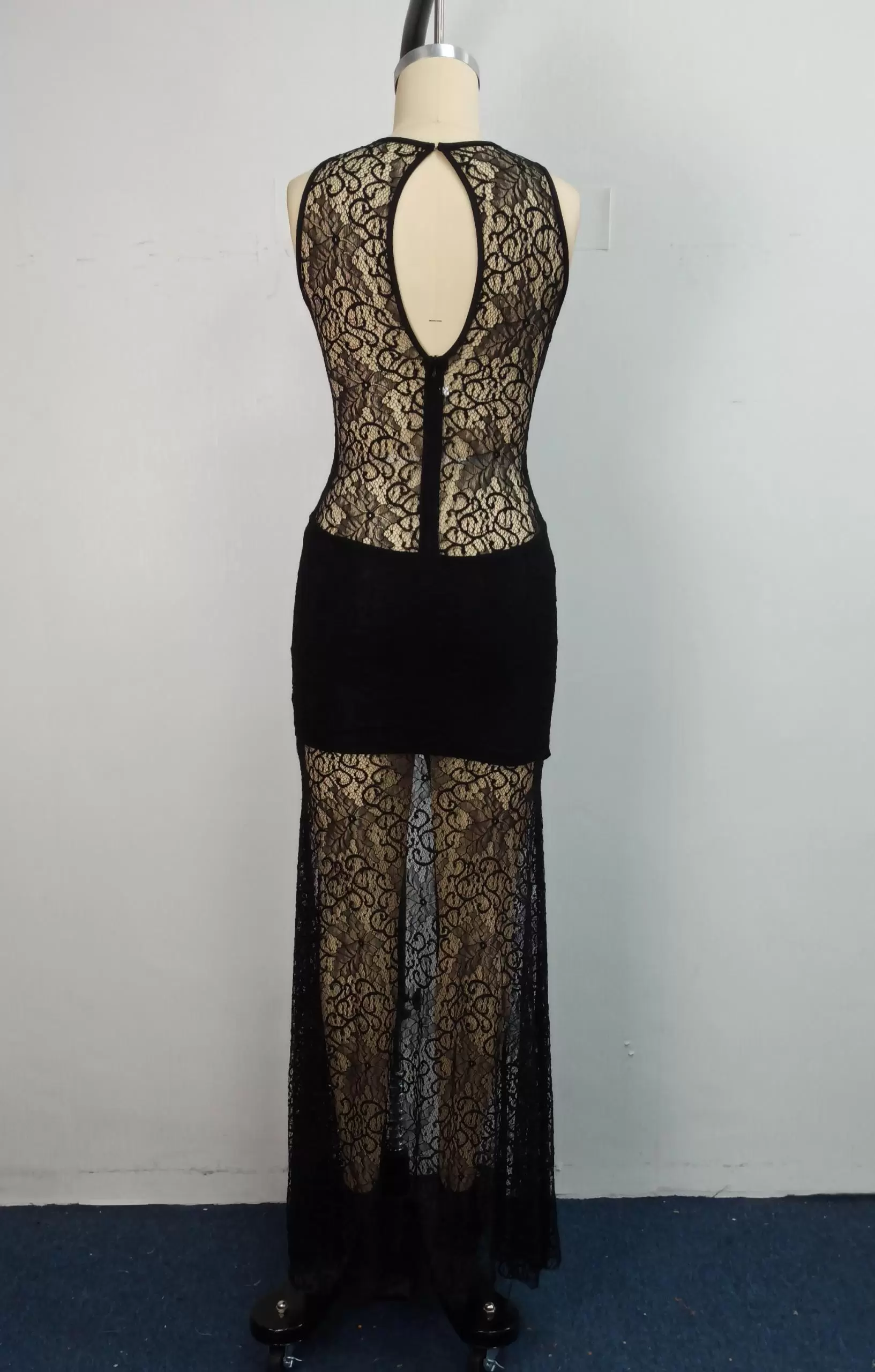 Beaded Lace Slit Maxi Dress