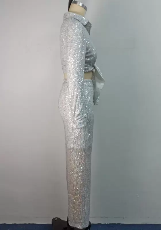 Sequin Knot Top & Pants Sets