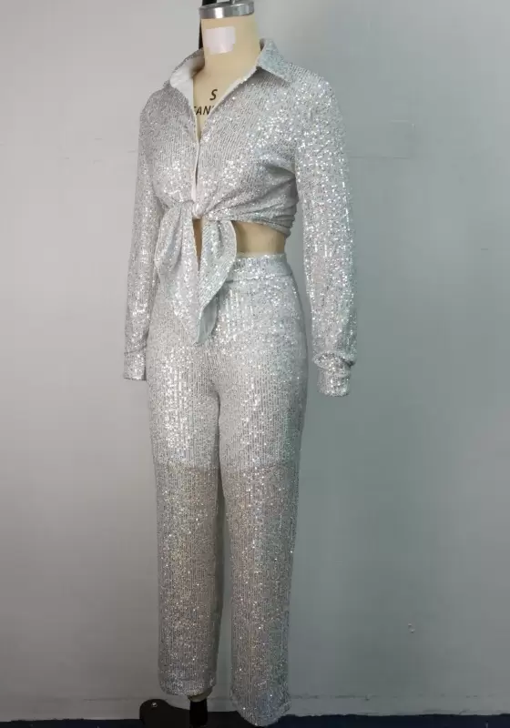 Sequin Knot Top & Pants Sets