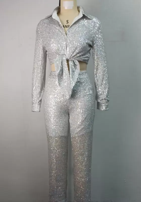 Sequin Knot Top & Pants Sets