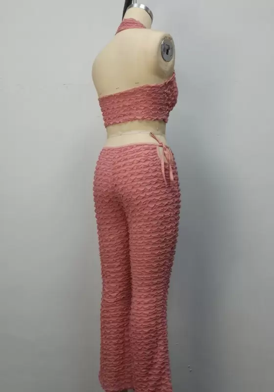 Pleated Halter Wide Leg Pants Set