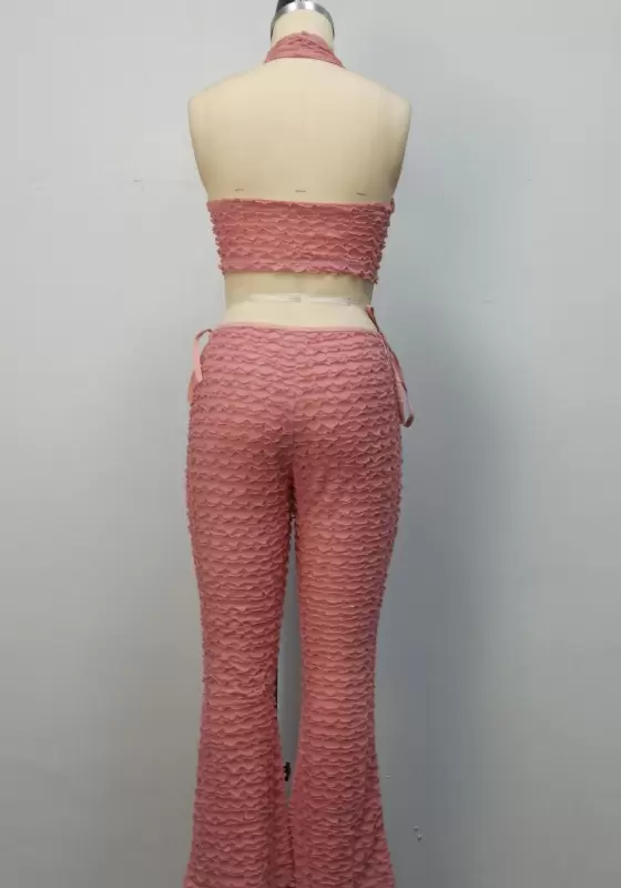 Pleated Halter Wide Leg Pants Set