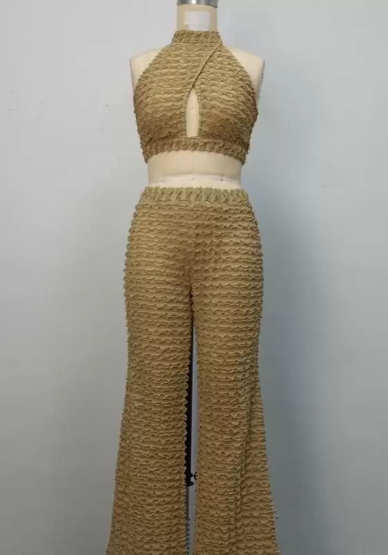 Halter Cutout Flare Leg Pants Set