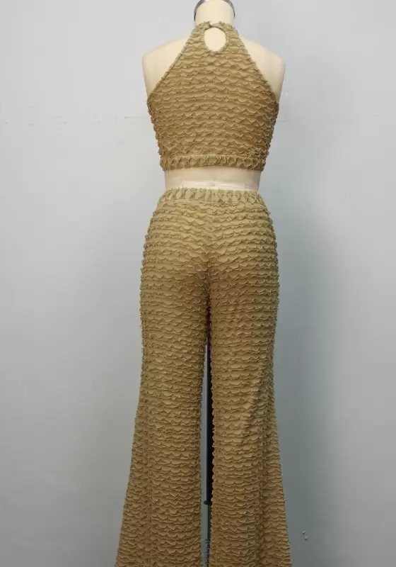 Halter Cutout Flare Leg Pants Set