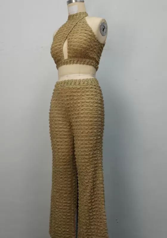 Halter Cutout Flare Leg Pants Set