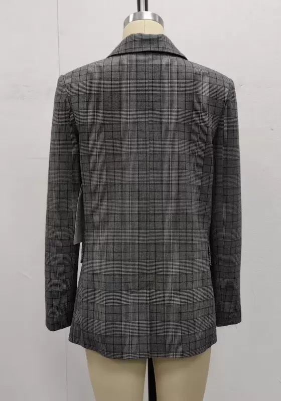 Gray Plaid Double Breasted Suit Jacket​