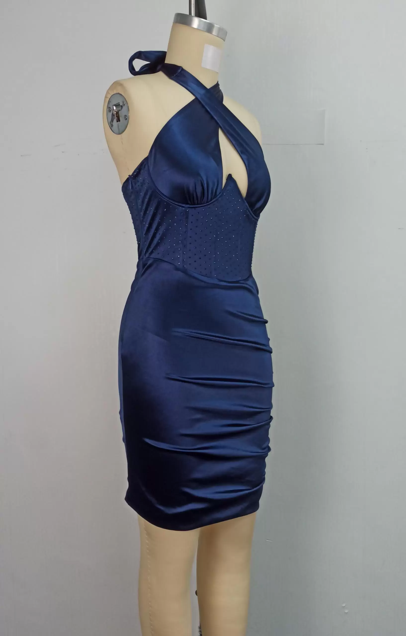 Navy Halter Dress with Crystal Accents​