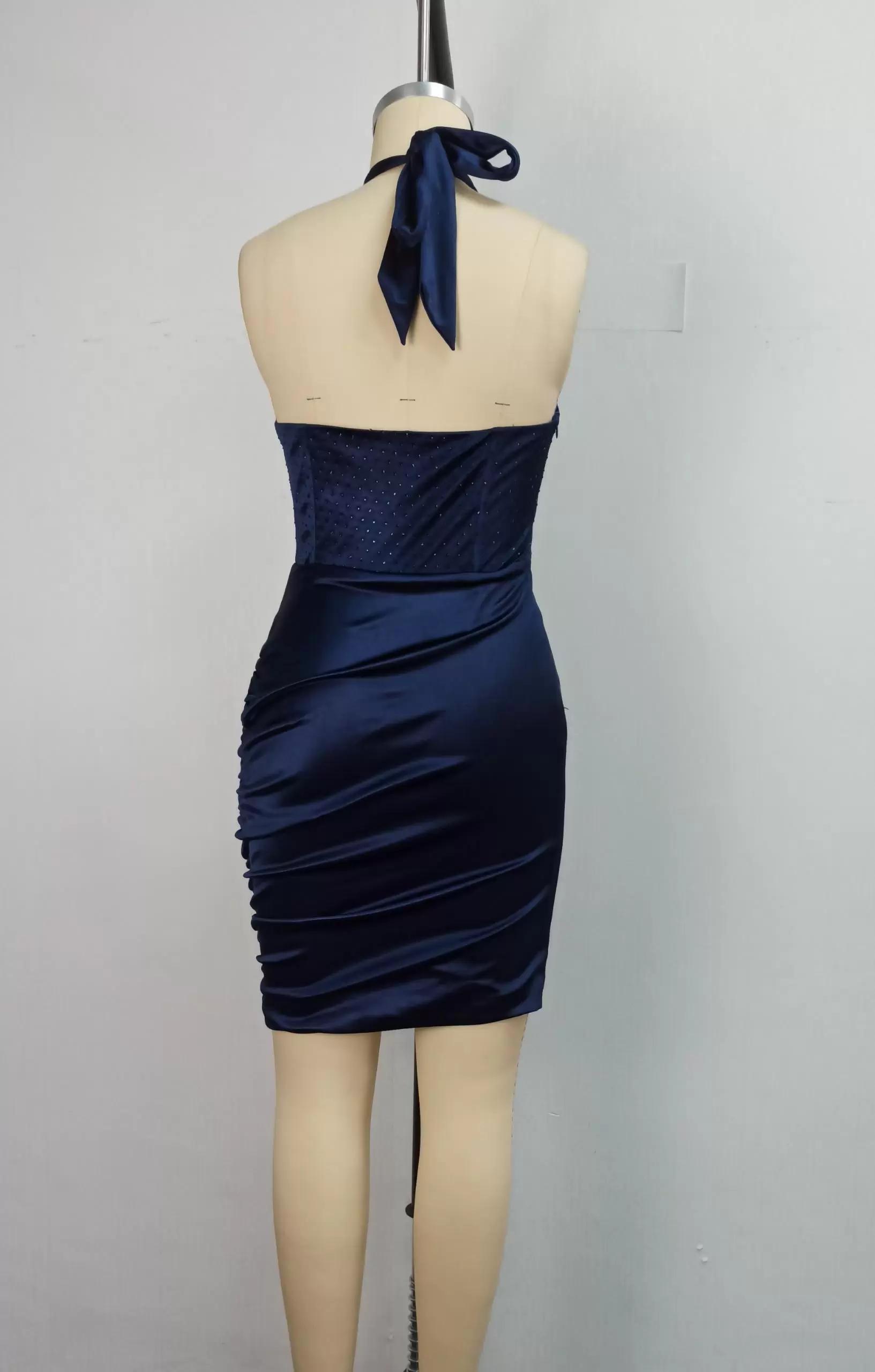 Navy Halter Dress with Crystal Accents​