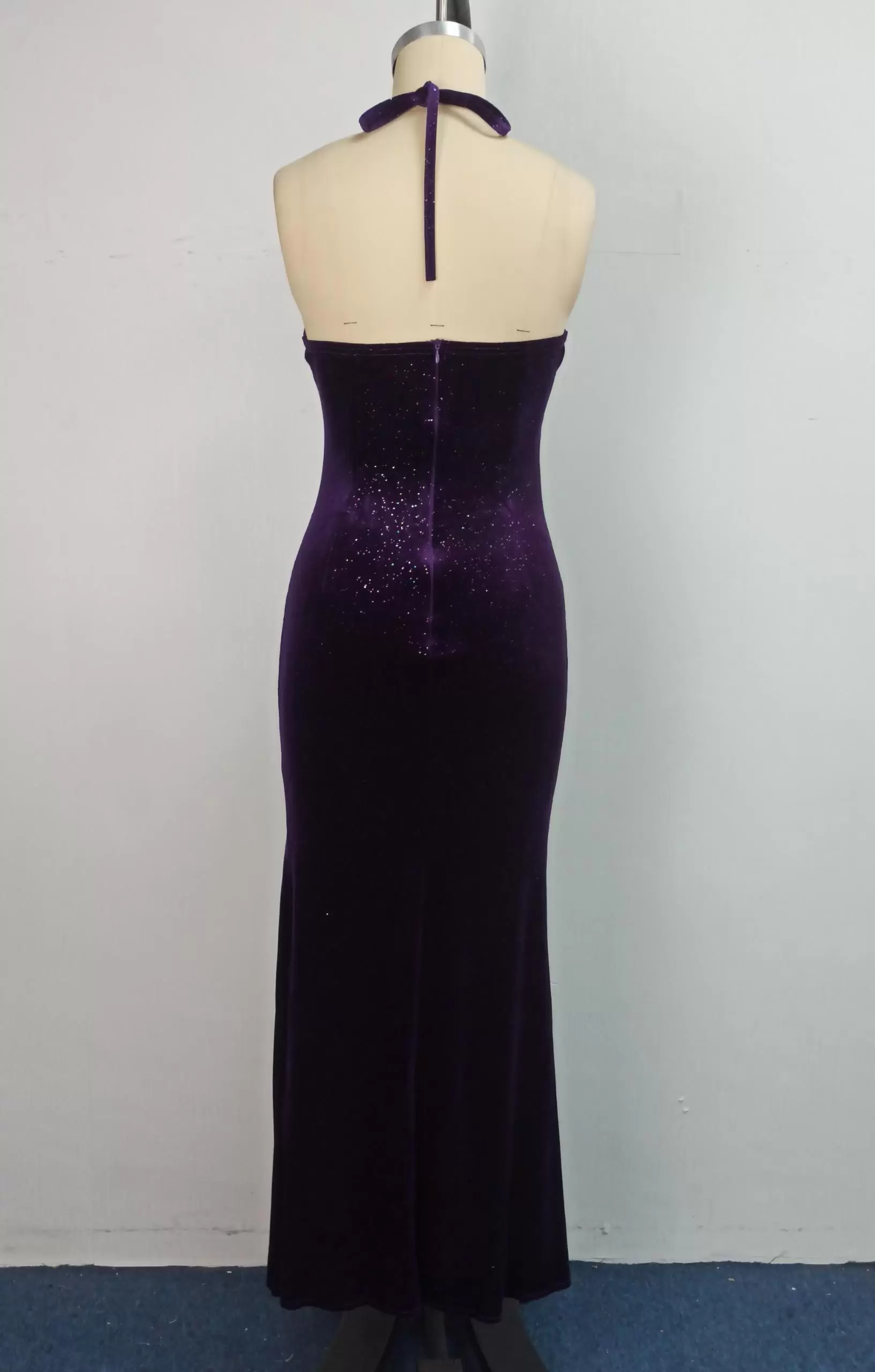 Deep Plum Halter Velvet Gown​ Dress