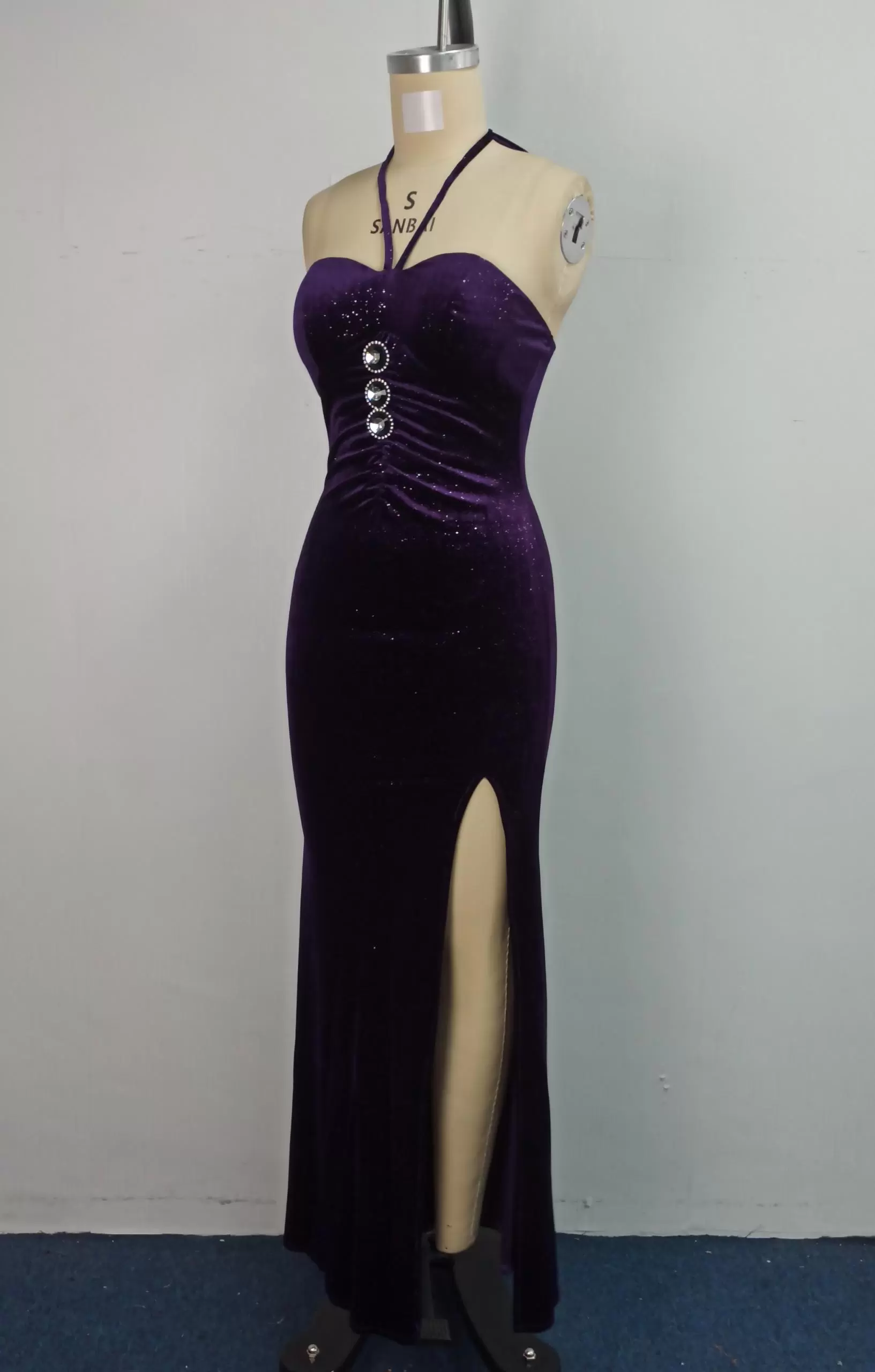 Deep Plum Halter Velvet Gown​ Dress