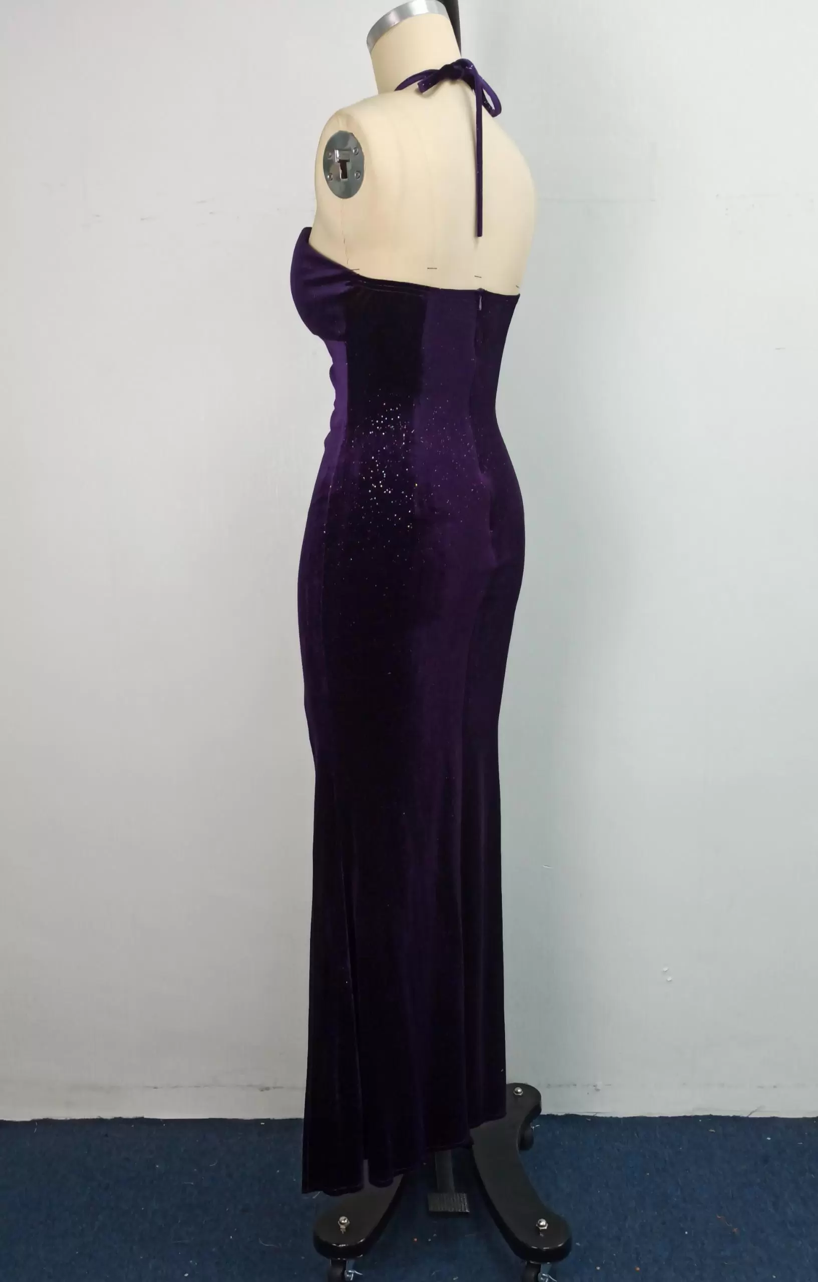 Deep Plum Halter Velvet Gown​ Dress