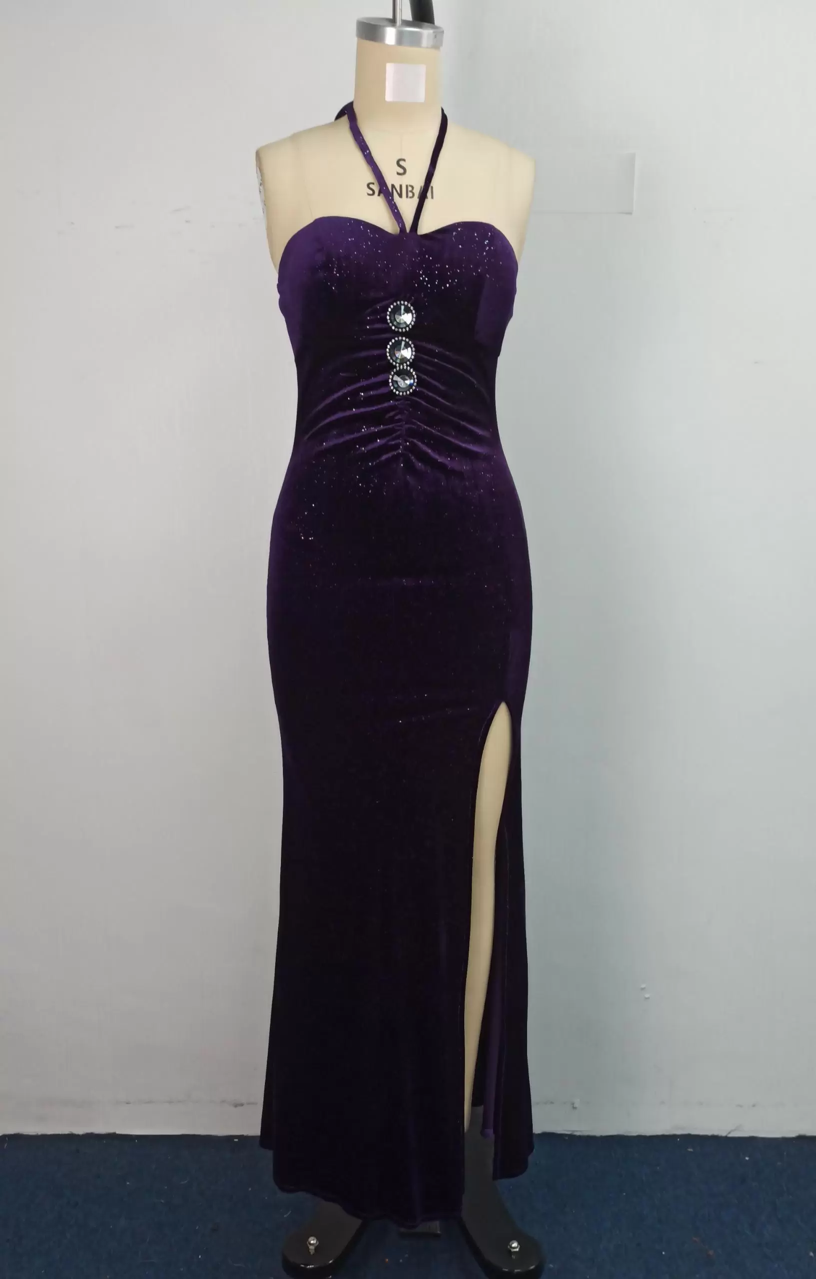 Deep Plum Halter Velvet Gown​ Dress