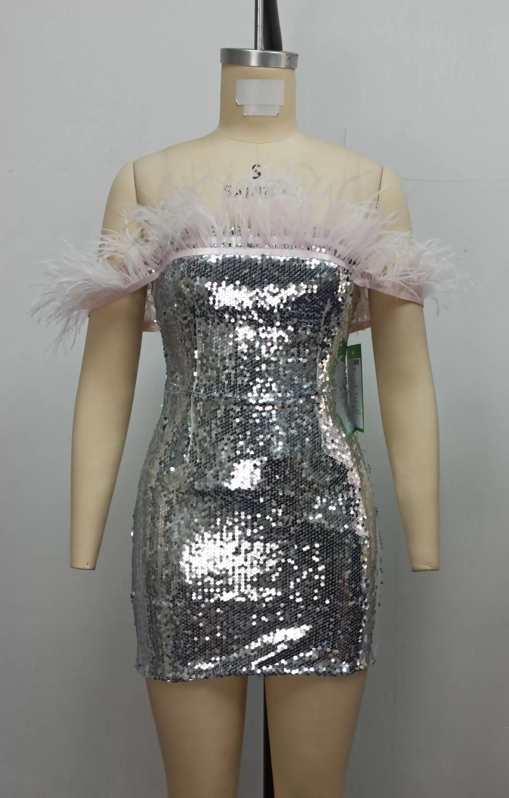 Silver Sequin Strapless Mini Dress​