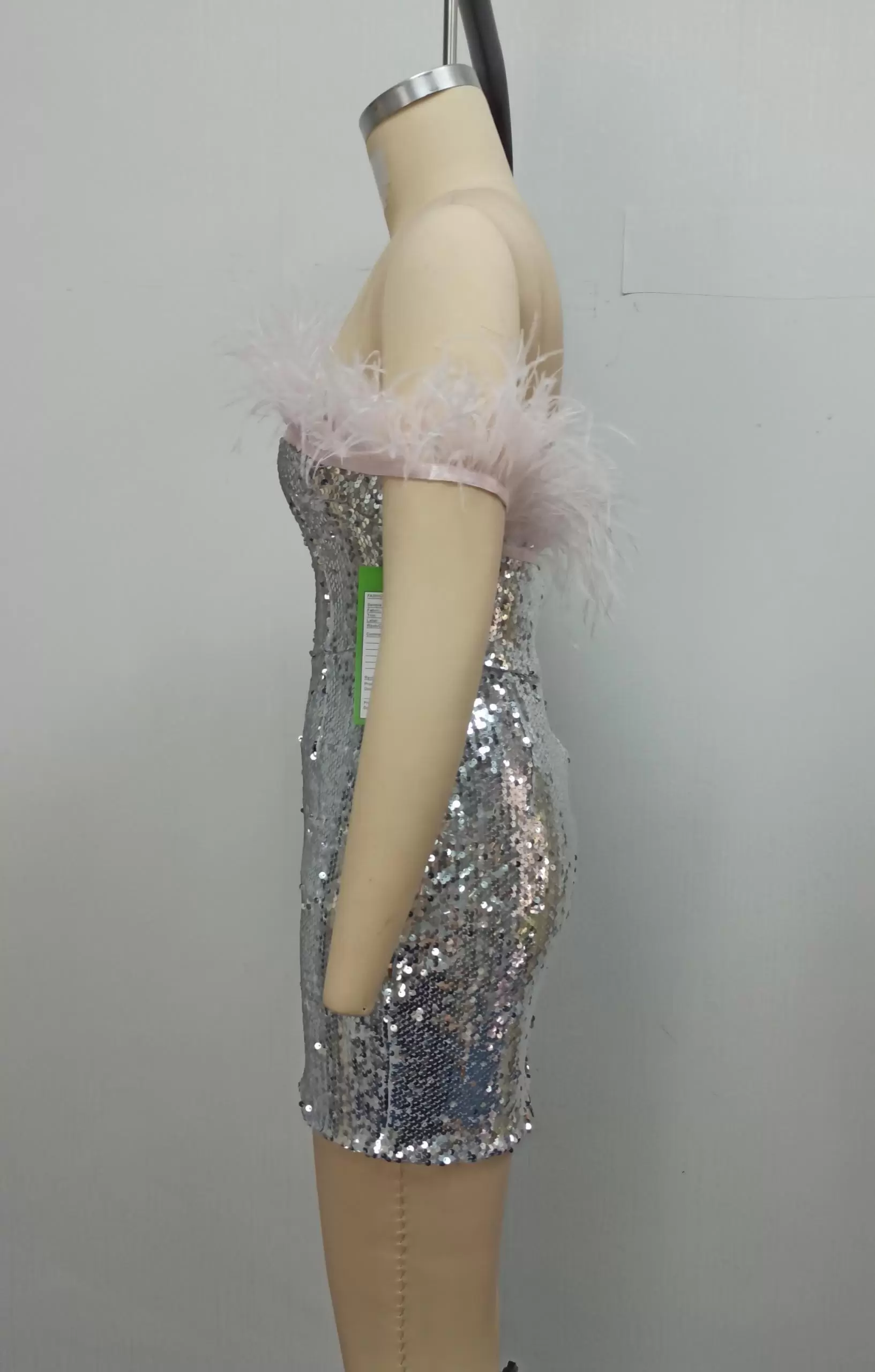 Silver Sequin Strapless Mini Dress​