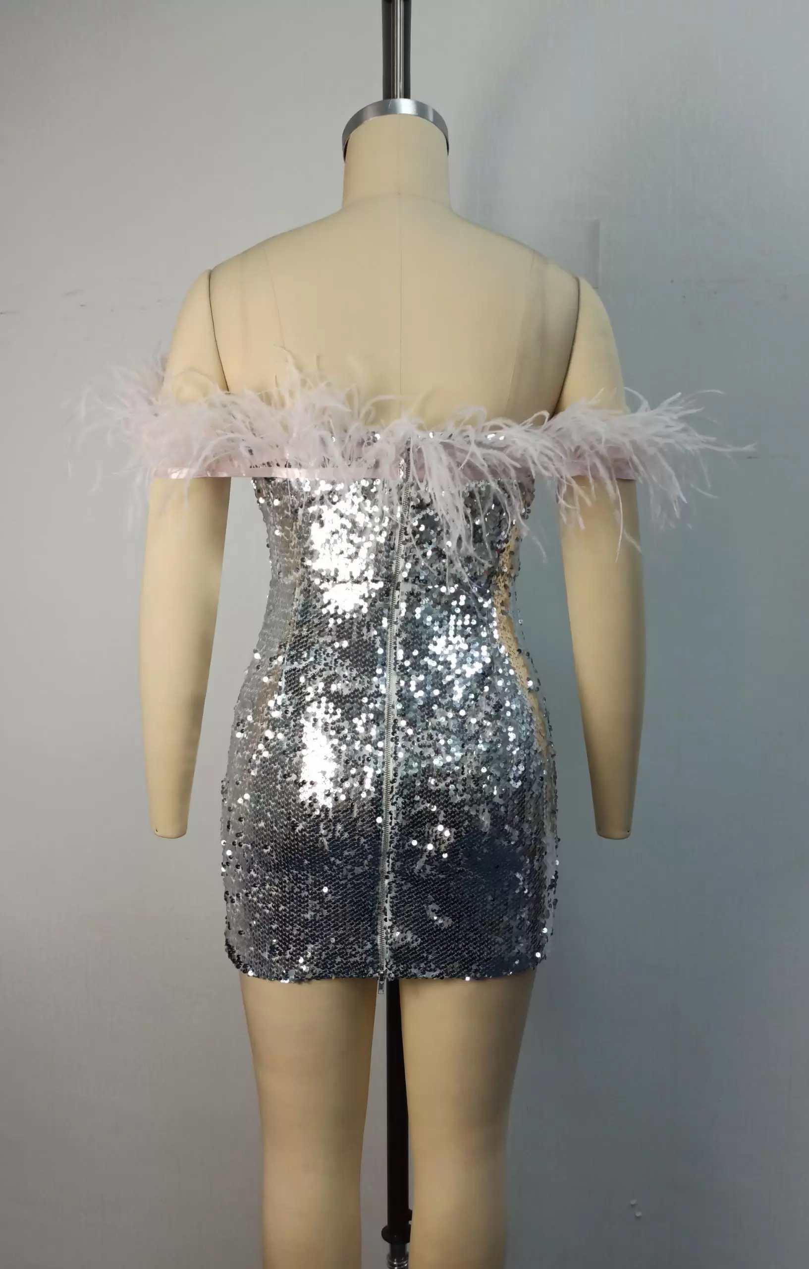 Silver Sequin Strapless Mini Dress​